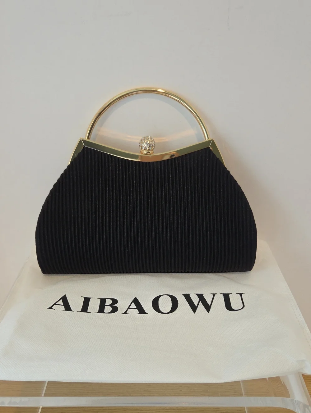 NEW Glitter Pleated Clutch Evening Bag (Black/Gold) - AIBAOWU